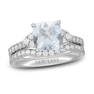 Neil Lane Cushion-Cut Aquamarine Bridal Set 1 ct tw Diamonds 14K White Gold
