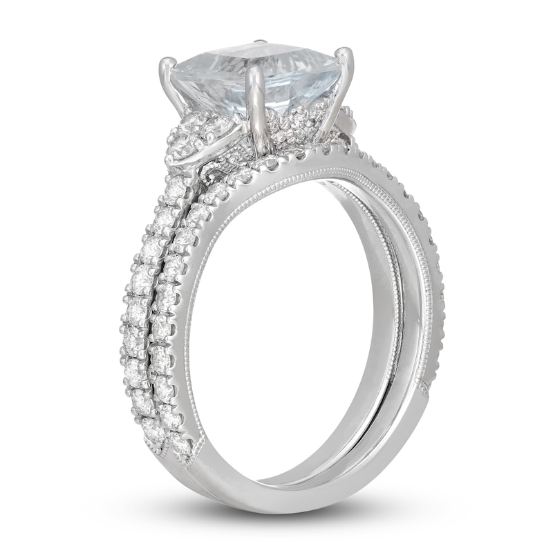 Main Image 2 of Neil Lane Cushion-cut Aquamarine Bridal Set 1 ct tw Diamonds 14K White Gold