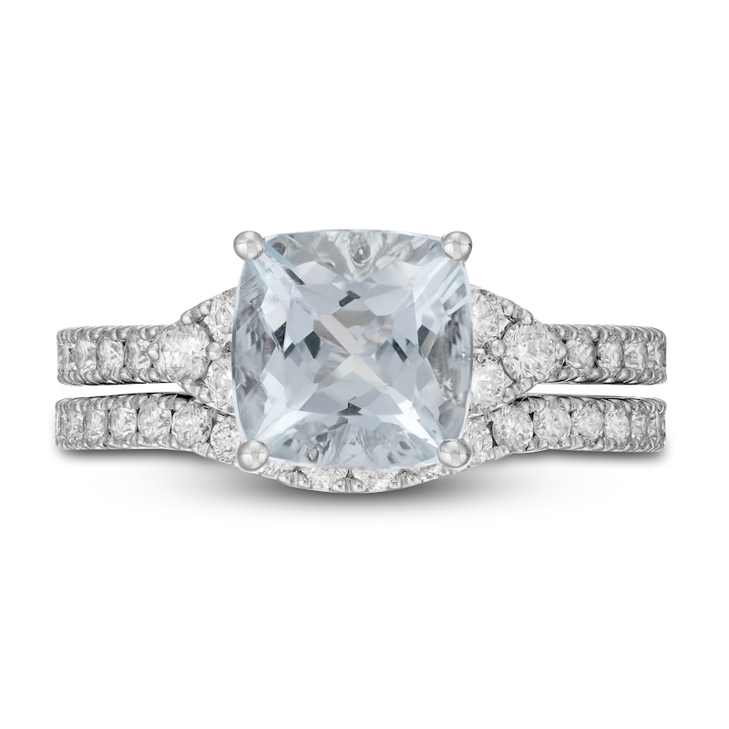 Main Image 3 of Neil Lane Cushion-cut Aquamarine Bridal Set 1 ct tw Diamonds 14K White Gold