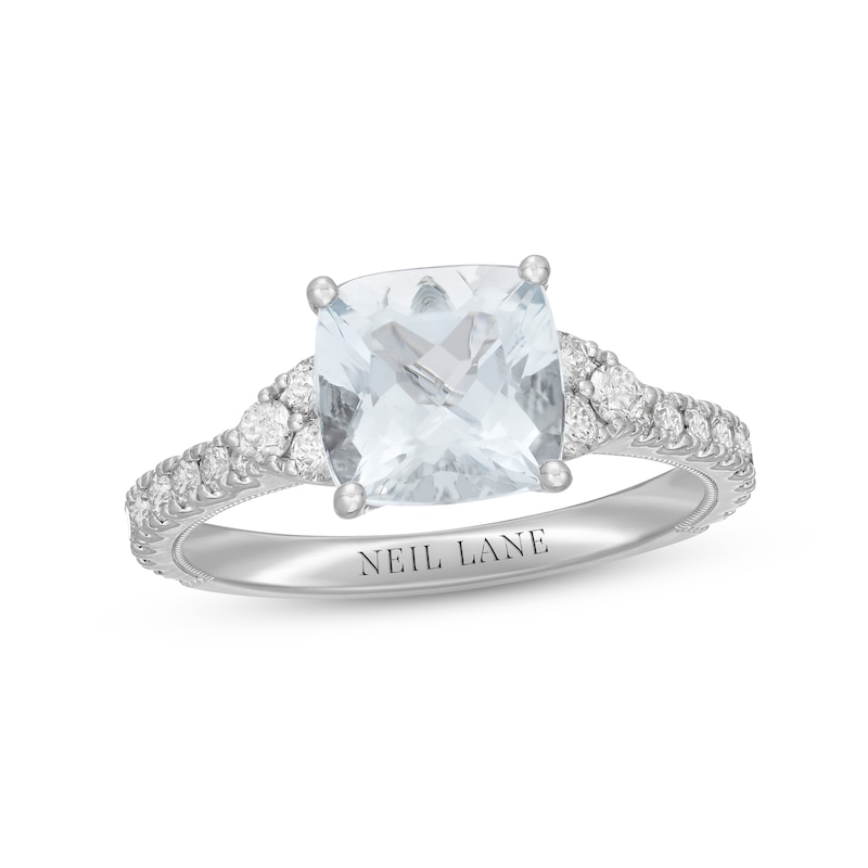Main Image 4 of Neil Lane Aquamarine & Diamond Engagement Ring 5/8 ct tw Round-cut 14K White Gold