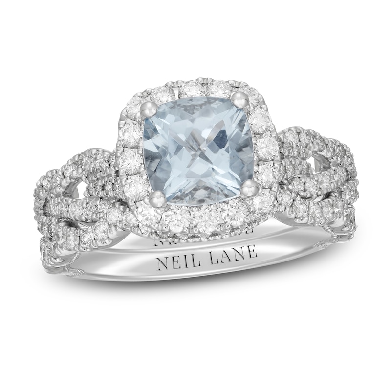 Neil Lane Cushion-cut Aquamarine Bridal Set 7/8 ct tw Diamonds 14K ...
