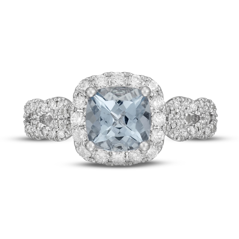 Main Image 3 of Neil Lane Aquamarine & Diamond Engagement Ring 5/8 ct tw Round-cut 14K White Gold