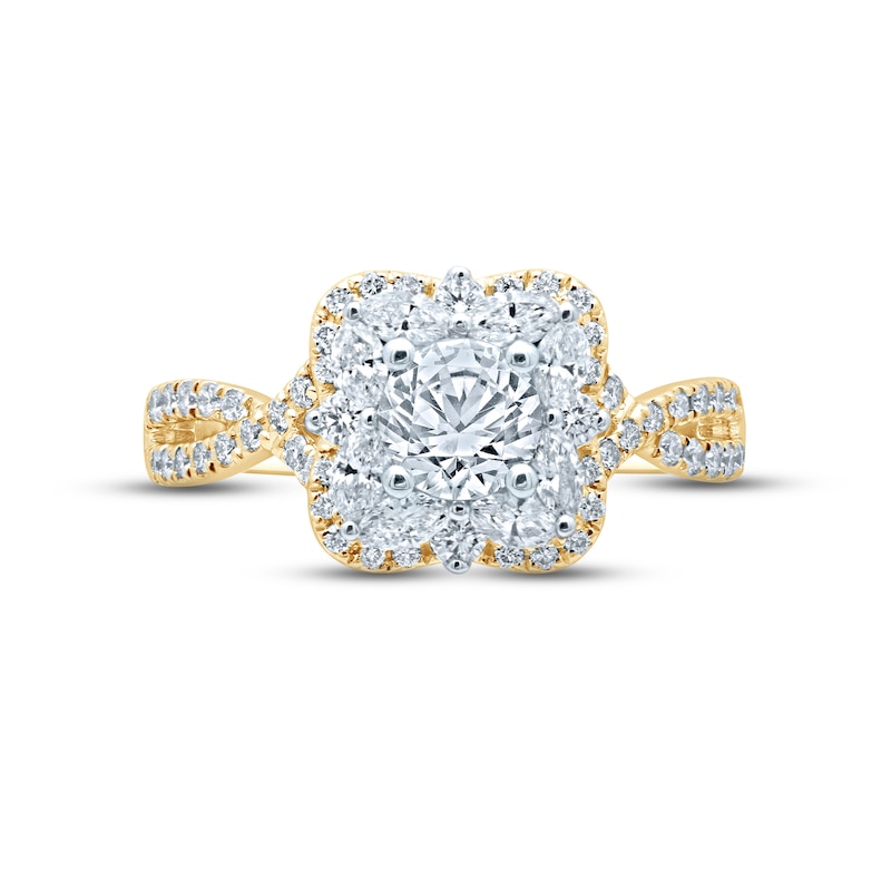 Monique Lhuillier Bliss Diamond Engagement Ring 1-3/8 ct tw Round & Marquise-cut 18K Two-Tone Gold