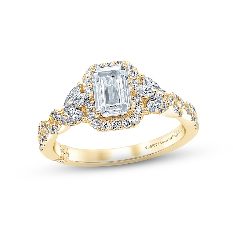 Main Image 1 of Monique Lhuillier Bliss Diamond Engagement Ring 1-3/8 ct tw Emerald, Round & Marquise-cut 18K Yellow Gold