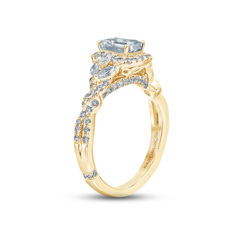 Main Image 2 of Monique Lhuillier Bliss Diamond Engagement Ring 1-3/8 ct tw Emerald, Round & Marquise-cut 18K Yellow Gold
