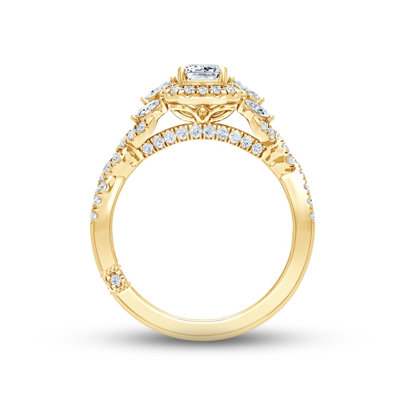 Monique Lhuillier Bliss Diamond Engagement Ring 1-3/8 ct tw Emerald, Round & Marquise-cut 18K Yellow Gold