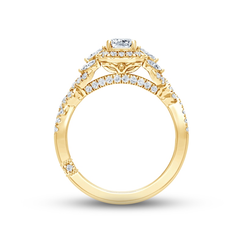 Main Image 3 of Monique Lhuillier Bliss Diamond Engagement Ring 1-3/8 ct tw Emerald, Round & Marquise-cut 18K Yellow Gold