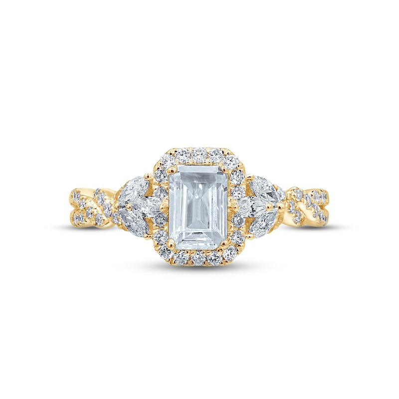 Monique Lhuillier Bliss Diamond Engagement Ring 1-3/8 ct tw Emerald, Round & Marquise-cut 18K Yellow Gold