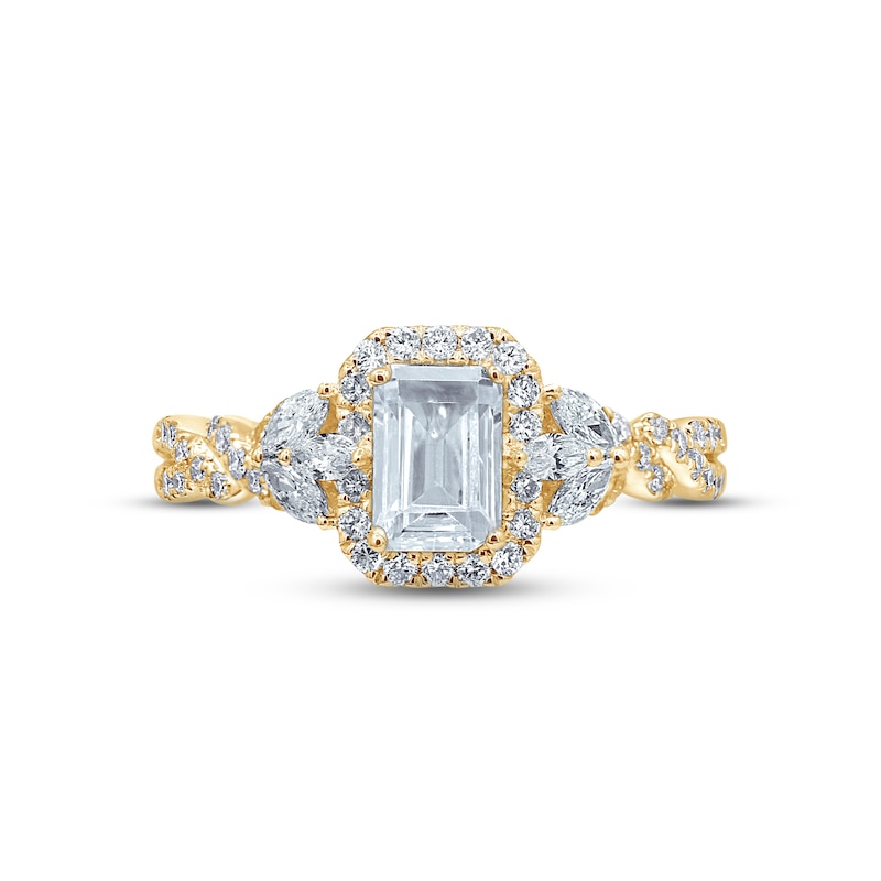 Main Image 4 of Monique Lhuillier Bliss Diamond Engagement Ring 1-3/8 ct tw Emerald, Round & Marquise-cut 18K Yellow Gold