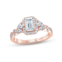 Monique Lhuillier Bliss Diamond Engagement Ring 1-3/8 ct tw Emerald, Round & Marquise-cut 18K Rose Gold