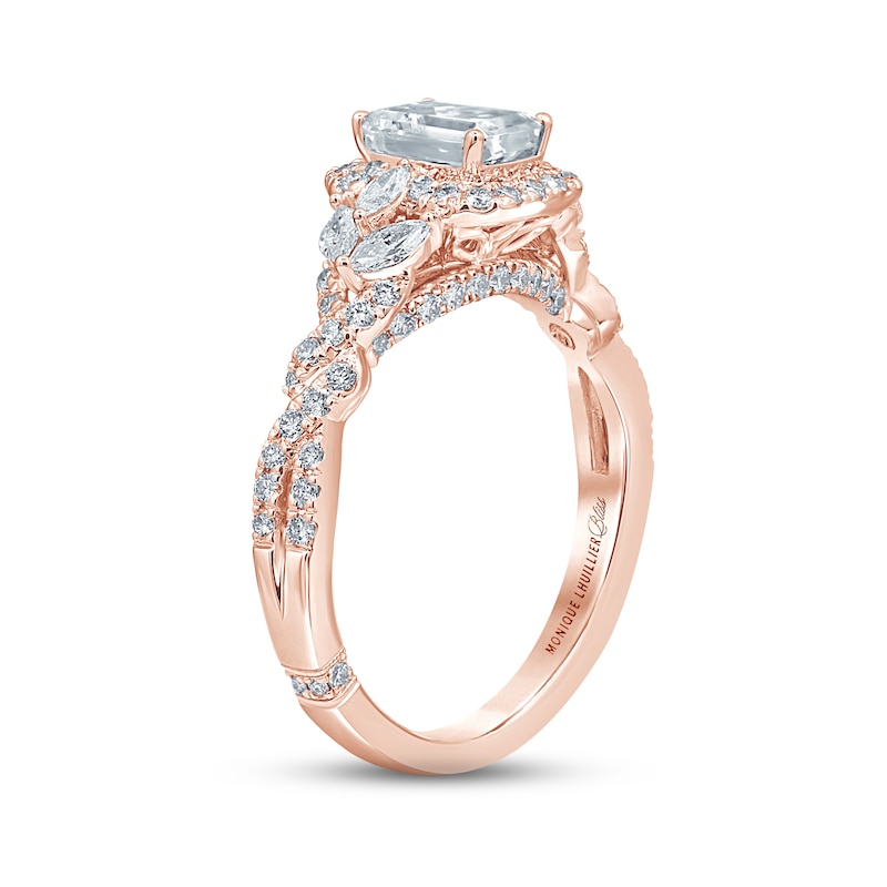 Monique Lhuillier Bliss Diamond Engagement Ring 1-3/8 ct tw Emerald, Round & Marquise-cut 18K Rose Gold