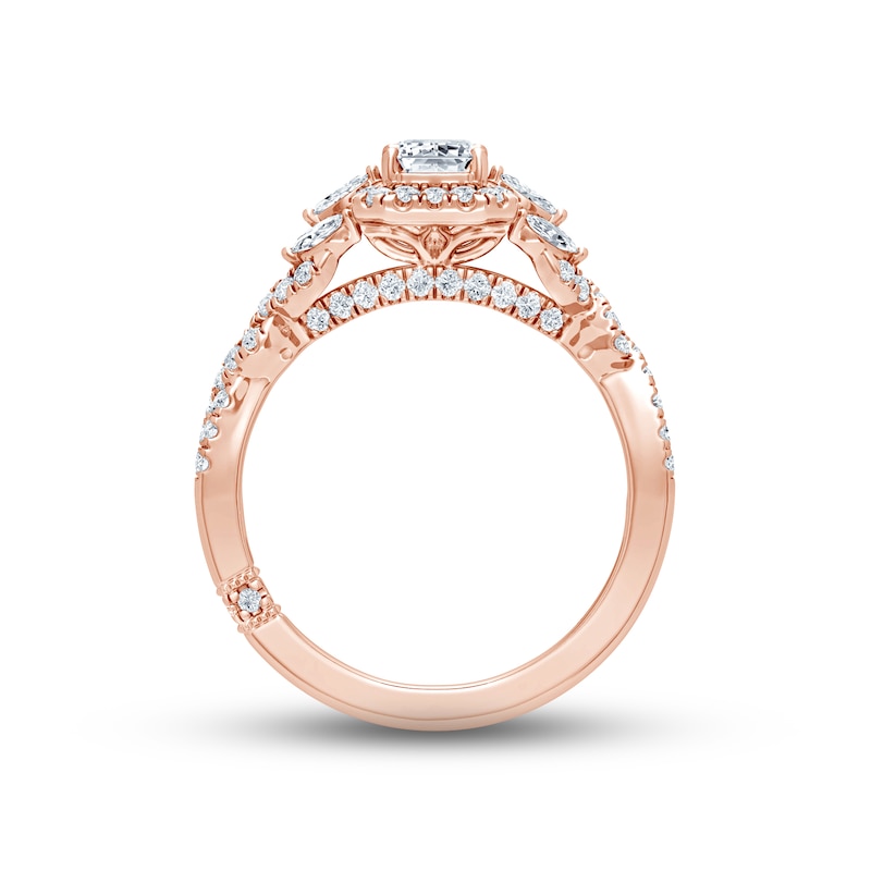 Monique Lhuillier Bliss Diamond Engagement Ring 1-3/8 ct tw Emerald, Round & Marquise-cut 18K Rose Gold