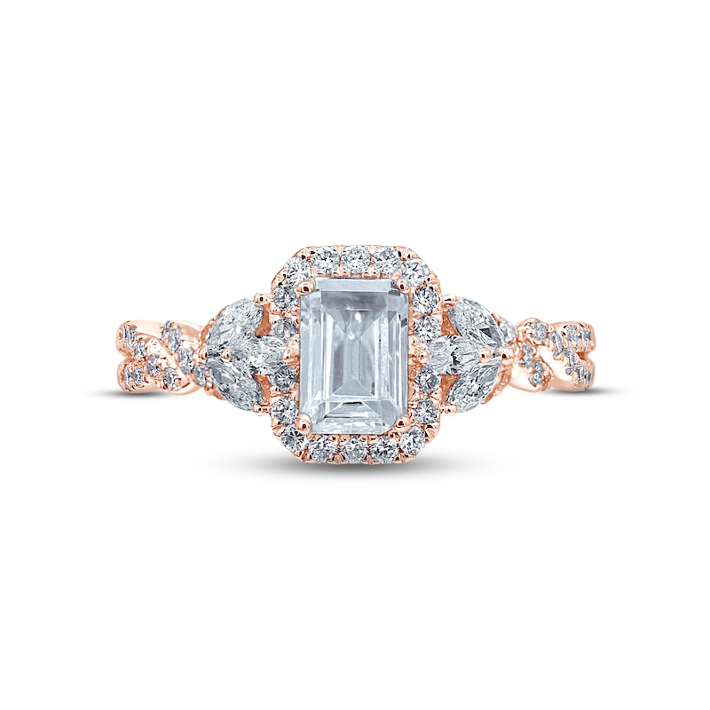 Main Image 4 of Monique Lhuillier Bliss Diamond Engagement Ring 1-3/8 ct tw Emerald, Round & Marquise-cut 18K Rose Gold