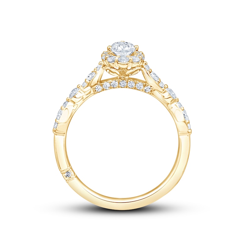 Monique Lhuillier Bliss Diamond Engagement Ring 7/8 ct tw Pear & Round-cut 18K Yellow Gold