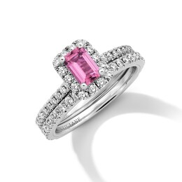 Neil Lane Pink Tourmaline & Diamond Bridal Set 5/8 ct tw 14K White Gold