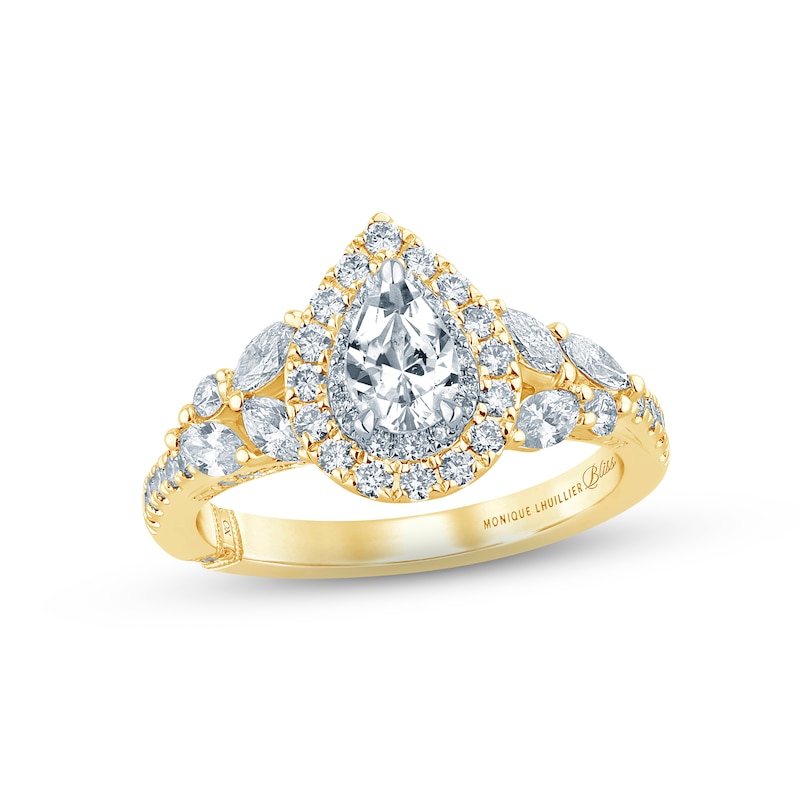 Main Image 1 of Monique Lhuillier Bliss Diamond Engagement Ring 1-1/4 ct tw Pear, Round & Marquise-cut 18K Two-Tone Gold