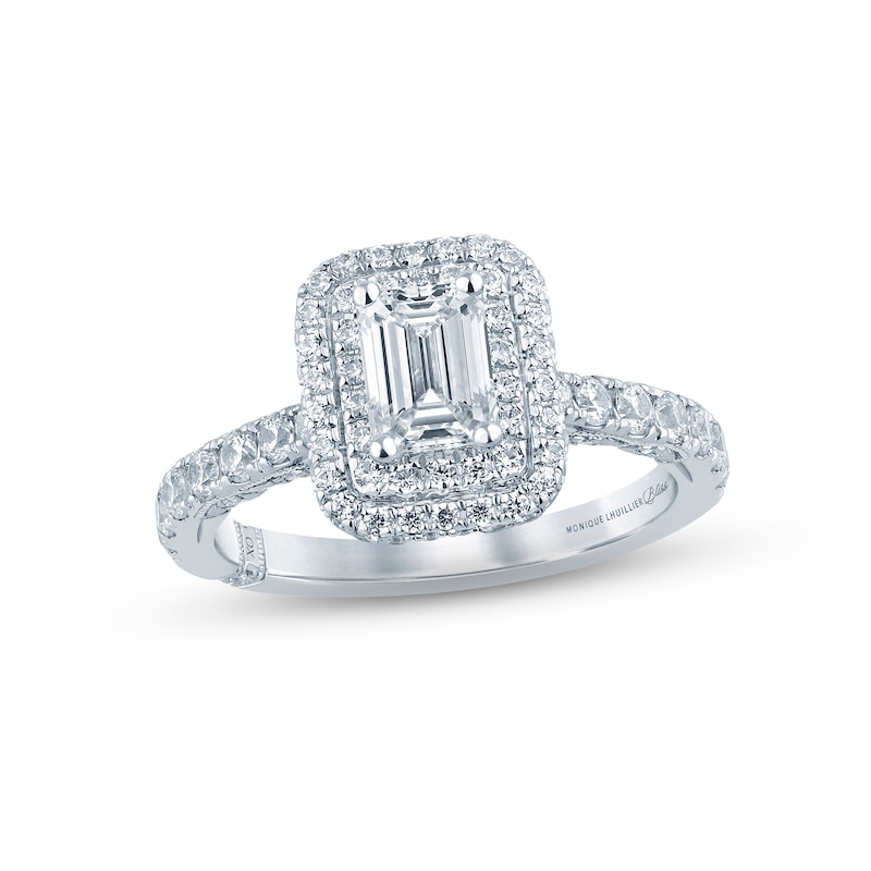Monique Lhuillier Bliss Diamond Engagement Ring 1-1/3 ct tw Emerald & Round-cut 18K White Gold