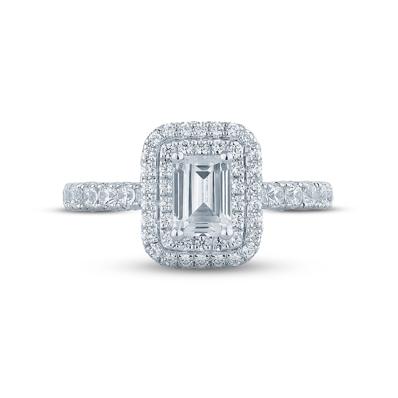 Monique Lhuillier Bliss Diamond Engagement Ring 1-1/3 ct tw Emerald & Round-cut 18K White Gold