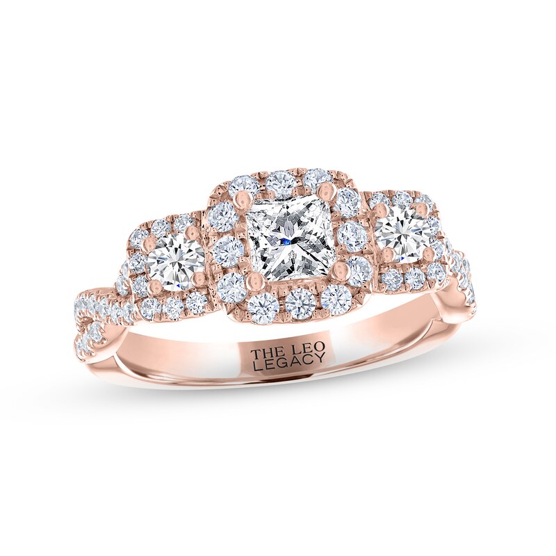 Main Image 1 of THE LEO Legacy Lab-Grown Diamond Princess & Round-Cut Three-Stone Engagement Ring 1 ct tw 14K Rose Gold