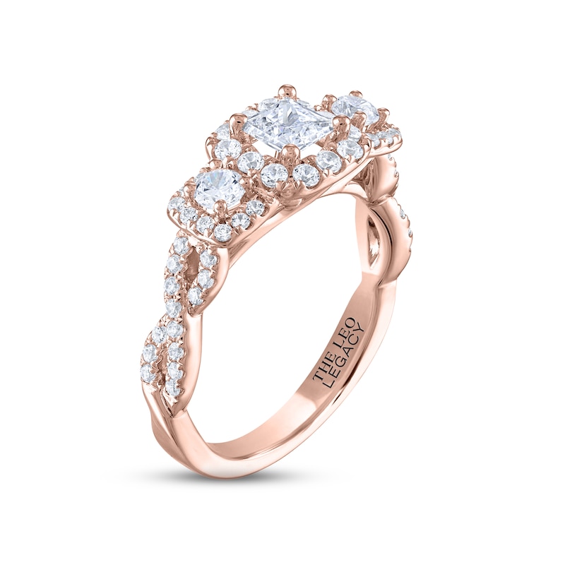 Main Image 2 of THE LEO Legacy Lab-Grown Diamond Princess & Round-Cut Three-Stone Engagement Ring 1 ct tw 14K Rose Gold