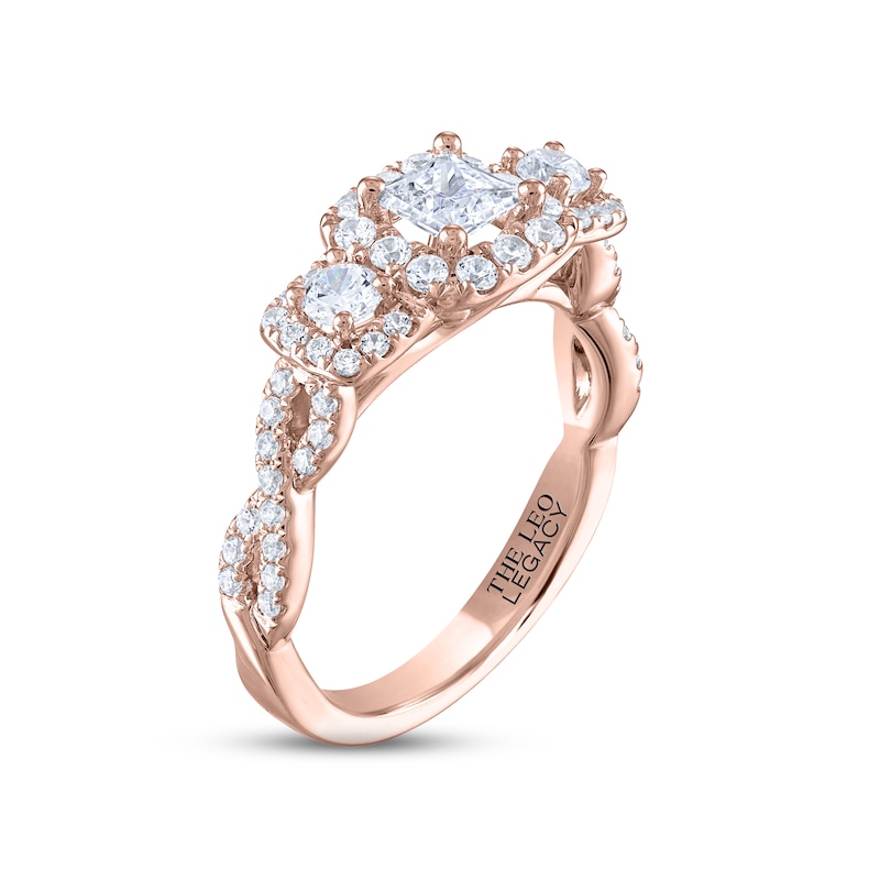 THE LEO Legacy Lab-Created Diamond Princess & Round-Cut Three-Stone Engagement Ring 1 ct tw 14K Rose Gold