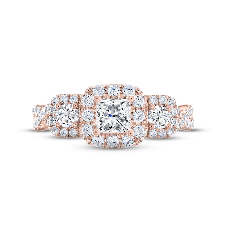 Main Image 3 of THE LEO Legacy Lab-Grown Diamond Princess & Round-Cut Three-Stone Engagement Ring 1 ct tw 14K Rose Gold