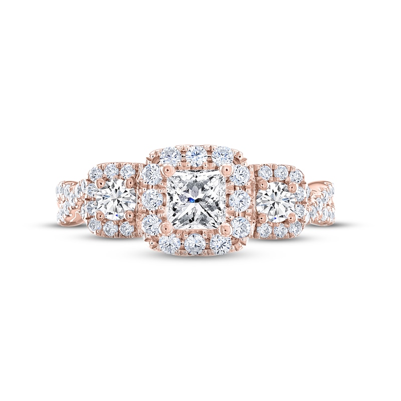 THE LEO Legacy Lab-Created Diamond Princess & Round-Cut Three-Stone Engagement Ring 1 ct tw 14K Rose Gold