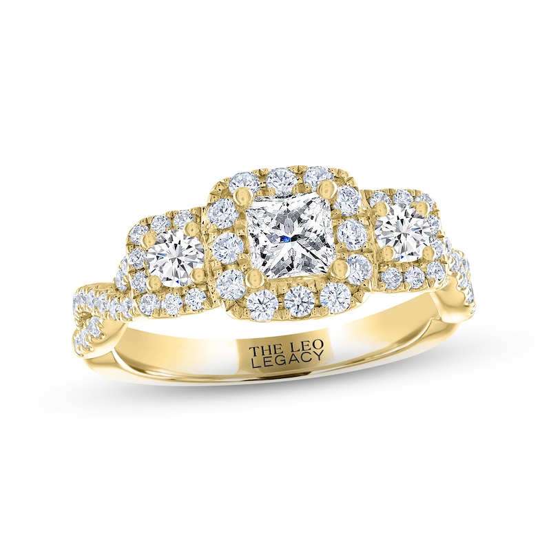 Main Image 1 of THE LEO Legacy Lab-Grown Diamond Princess & Round-Cut Three-Stone Engagement Ring 1 ct tw 14K Yellow Gold