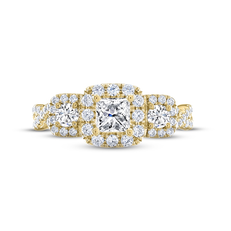 Main Image 3 of THE LEO Legacy Lab-Grown Diamond Princess & Round-Cut Three-Stone Engagement Ring 1 ct tw 14K Yellow Gold