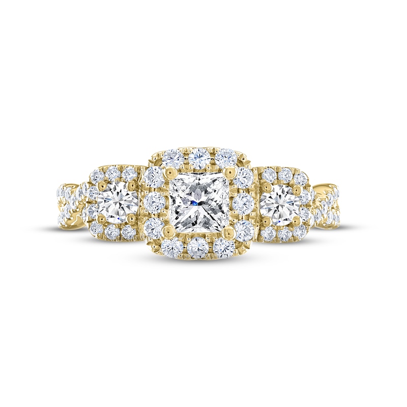 THE LEO Legacy Lab-Created Diamond Princess & Round-Cut Three-Stone Engagement Ring 1 ct tw 14K Yellow Gold