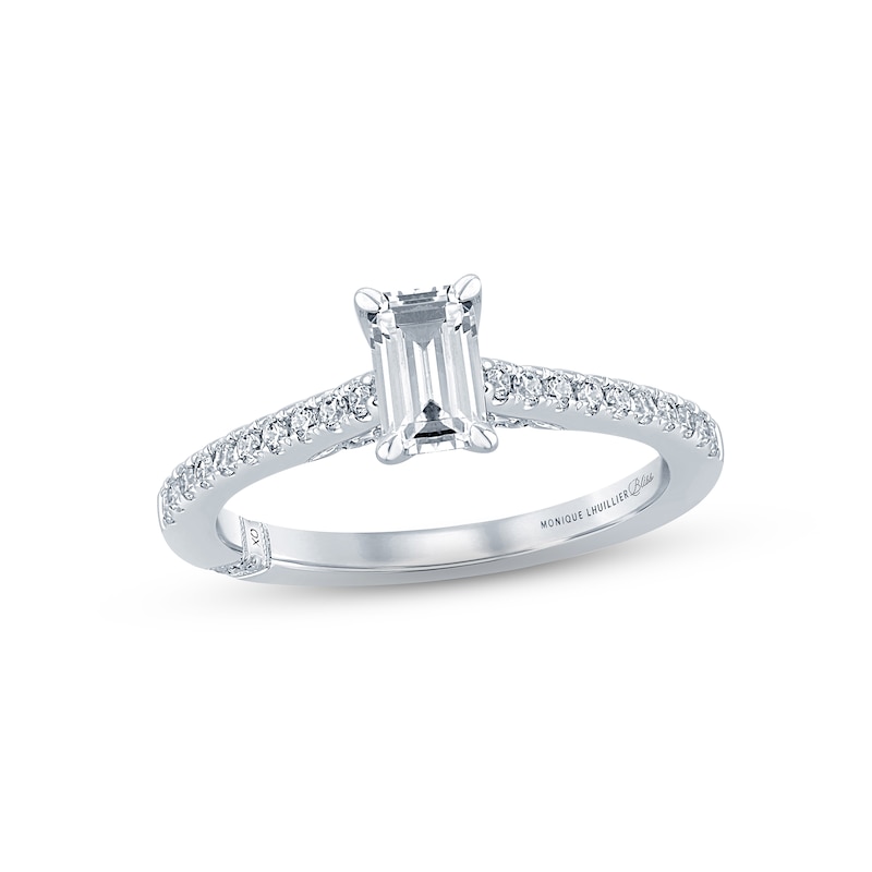 Main Image 1 of Monique Lhuillier Bliss Diamond Engagement Ring 5/8 ct tw Emerald & Round-cut 18K White Gold