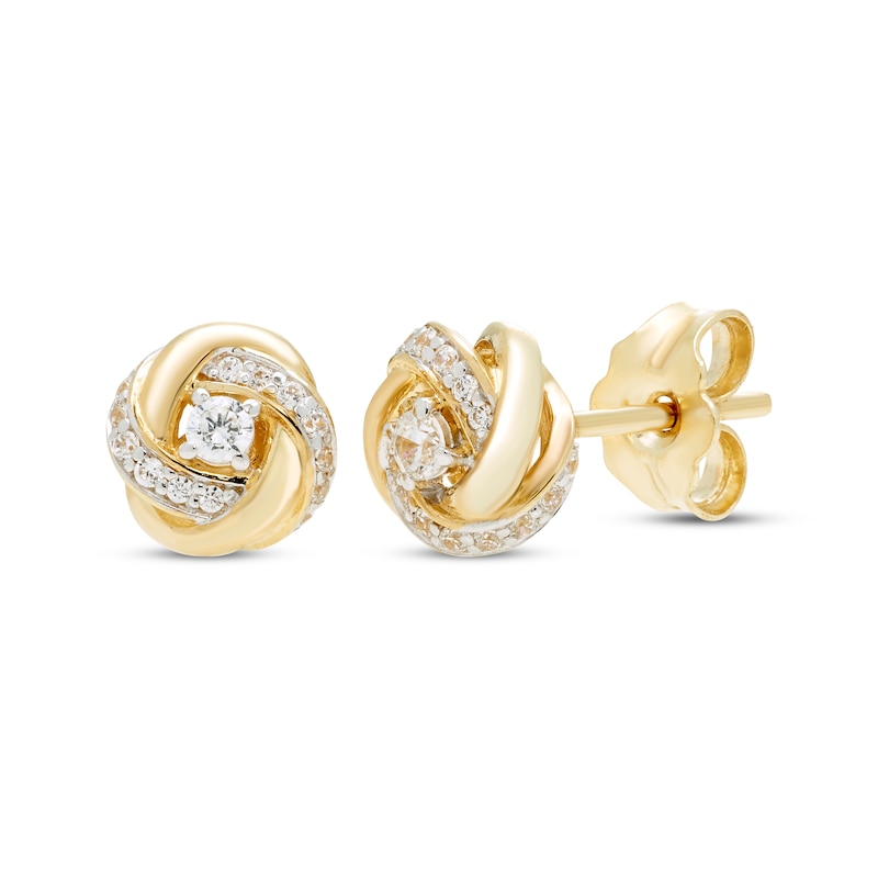 Diamond Love Knot Stud Earrings 1/6 ct tw 10K Yellow Gold