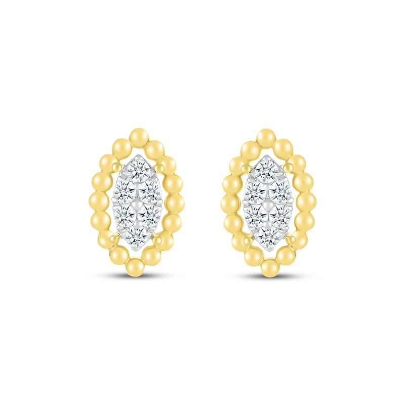 Main Image 2 of Multi-Diamond Marquise Beaded Frame Stud Earrings 1/4 10K Yellow Gold