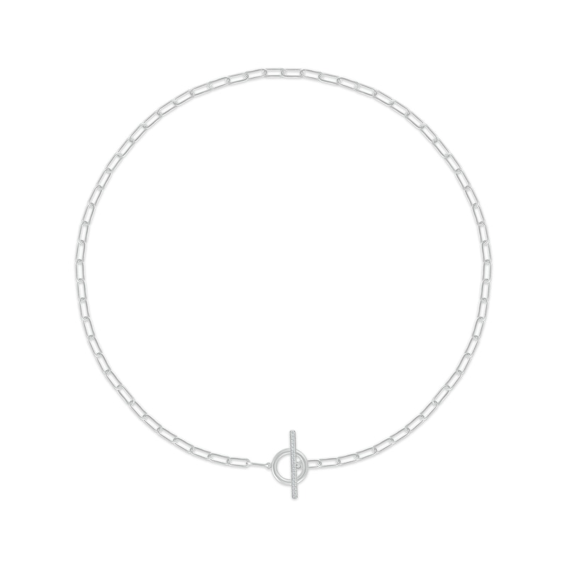 Main Image 1 of Diamond Toggle Paperclip Necklace 1/10 ct tw Sterling Silver 17&quot;