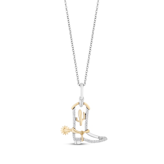 Kay Disney Treasures Toy Story Diamond Cowboy Boot Necklace 1/10 ct tw Sterling Silver & 10K Yellow Gold 19"