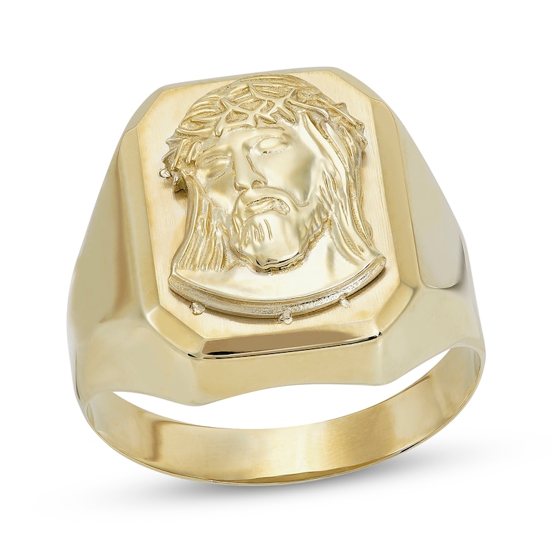 Men's Face of Jesus Octagon Ring 10K Yellow Gold