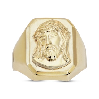 Men's Face of Jesus Octagon Ring 10K Yellow Gold - Size 10 | Kay