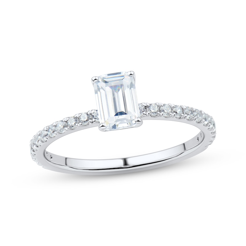 Main Image 1 of Certified Emerald-Cut Diamond Engagement Ring 1 ct tw Platinum