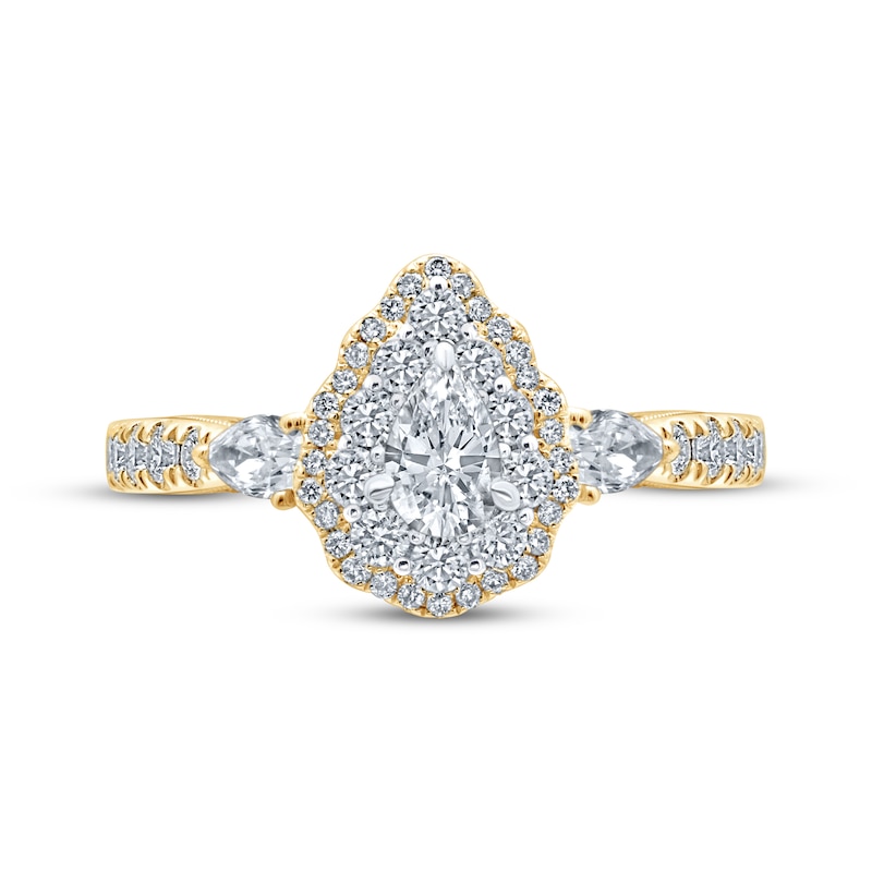 Monique Lhuillier Bliss Pear-Shaped Diamond Engagement Ring 1-1/4 ct tw 18K Two-Tone Gold