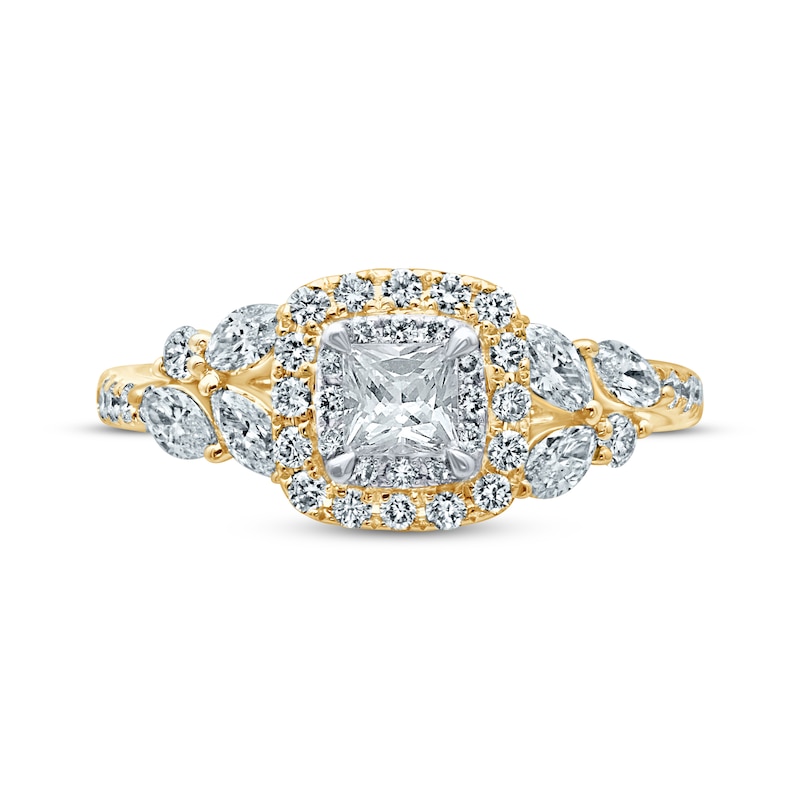 Monique Lhuillier Bliss Princess-Cut Diamond Engagement Ring 1-1/6 ct tw 18K Two-Tone Gold