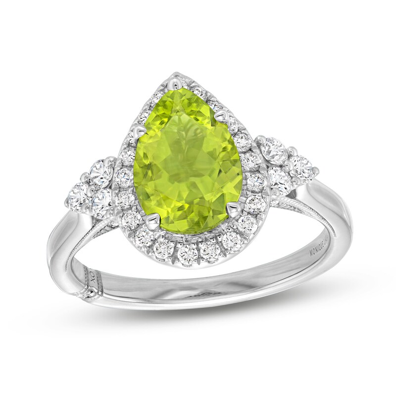 Monique Lhuillier Bliss Pear-Shaped Peridot & Diamond Frame Engagement Ring 1/2 ct tw 14K White Gold