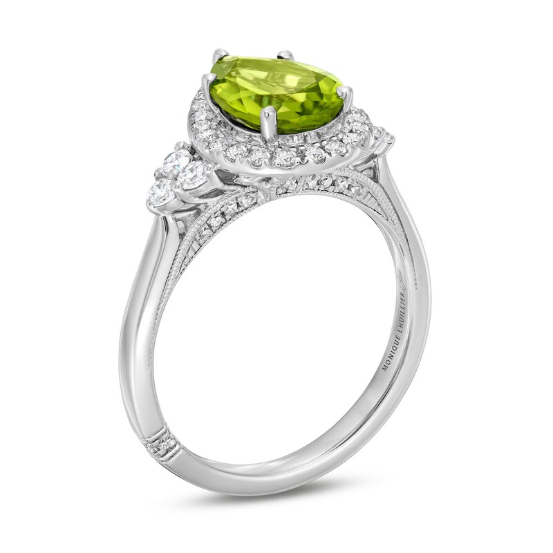 Monique Lhuillier Bliss Pear-Shaped Peridot & Diamond Frame Engagement Ring 1/2 ct tw 14K White Gold