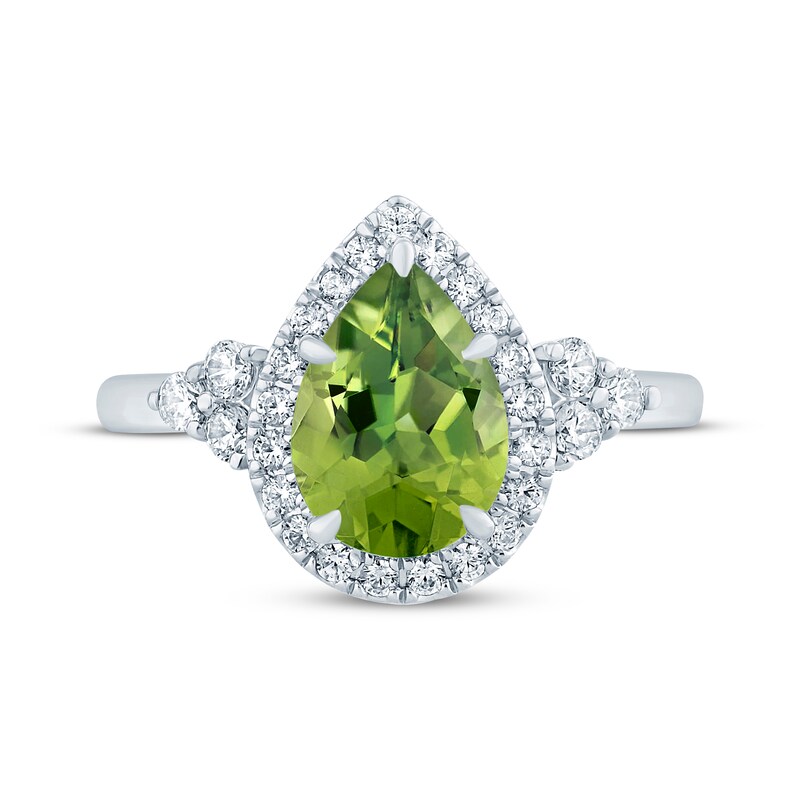 Monique Lhuillier Bliss Pear-Shaped Peridot & Diamond Frame Engagement Ring 1/2 ct tw 14K White Gold