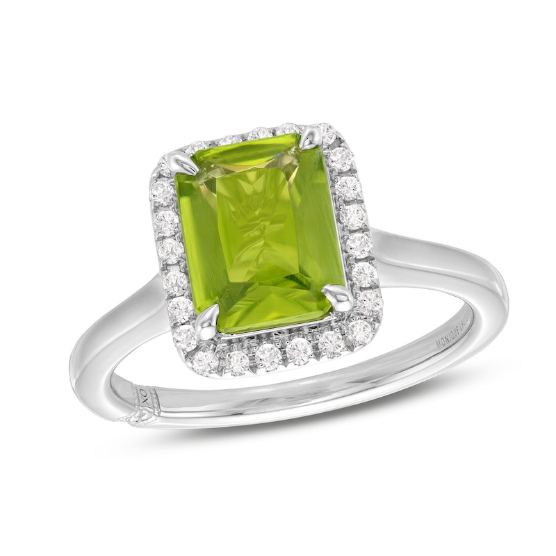 Main Image 1 of Monique Lhuillier Bliss Radiant-Cut Peridot & Diamond Frame Engagement Ring 1/4 ct tw 14K White Gold