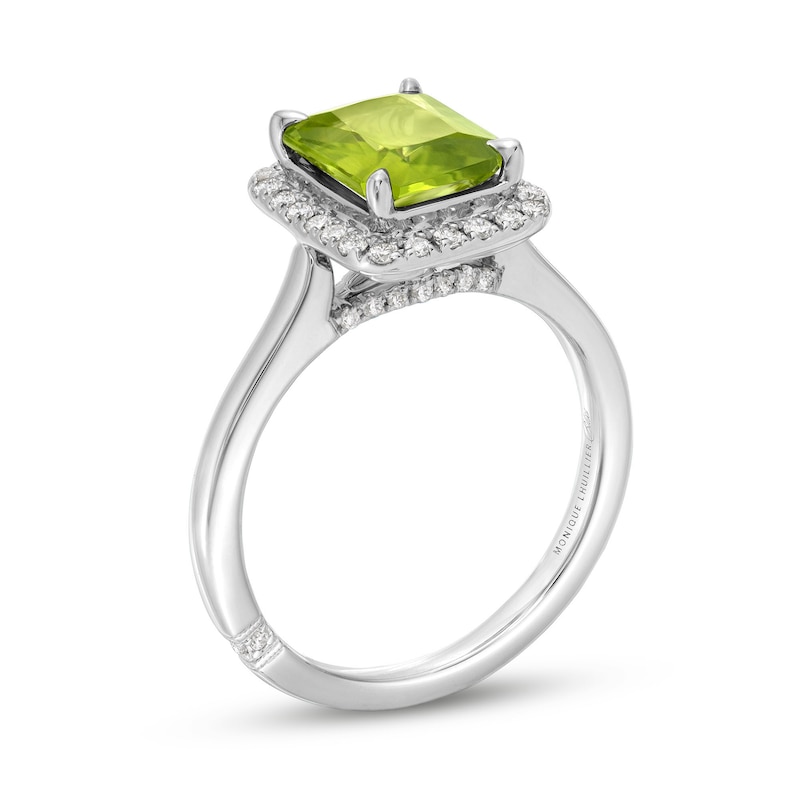 Monique Lhuillier Bliss Radiant-Cut Peridot & Diamond Frame Engagement Ring 1/4 ct tw 14K White Gold