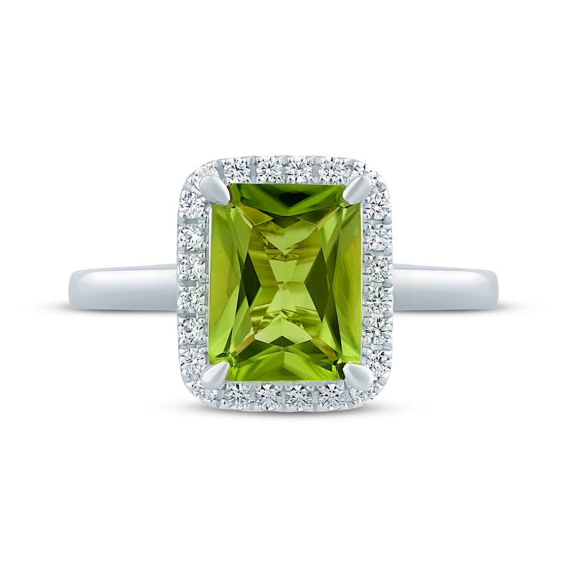 Main Image 4 of Monique Lhuillier Bliss Radiant-Cut Peridot & Diamond Frame Engagement Ring 1/4 ct tw 14K White Gold