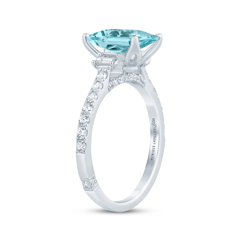 Monique Lhuillier Bliss Emerald-Cut Aquamarine & Diamond Engagement Ring 1/2 ct tw 14K White Gold