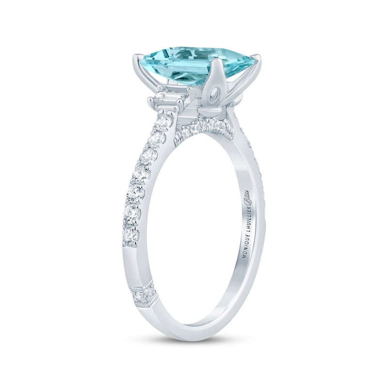 Main Image 2 of Monique Lhuillier Bliss Emerald-Cut Aquamarine & Diamond Engagement Ring 1/2 ct tw 14K White Gold