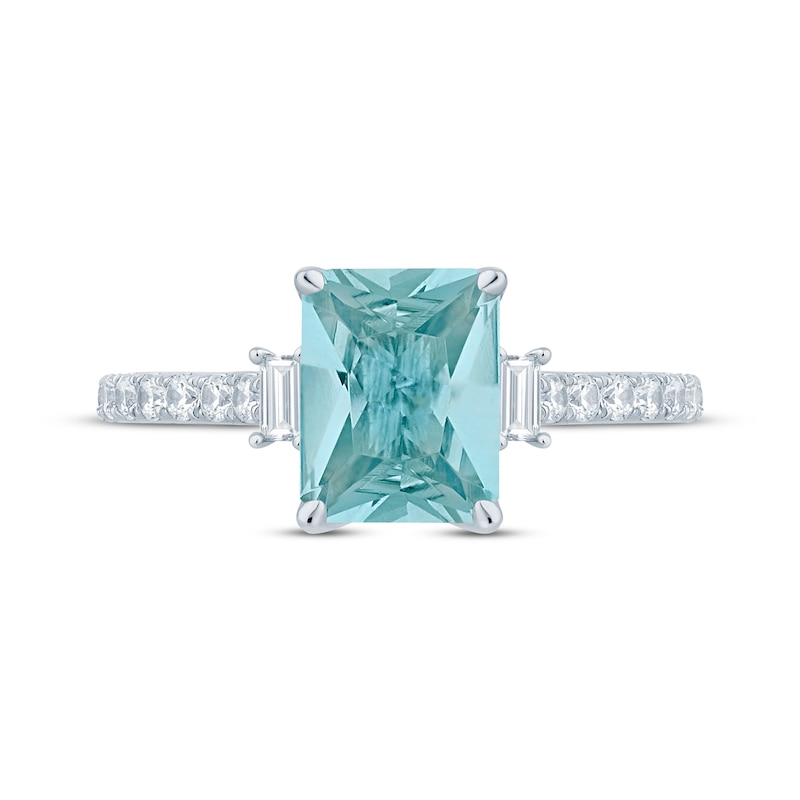 Main Image 4 of Monique Lhuillier Bliss Emerald-Cut Aquamarine & Diamond Engagement Ring 1/2 ct tw 14K White Gold