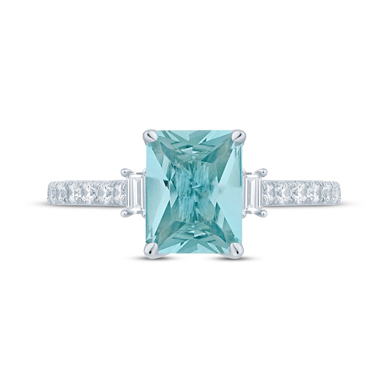 Monique Lhuillier Bliss Emerald-Cut Aquamarine & Diamond Engagement Ring 1/2 ct tw 14K White Gold